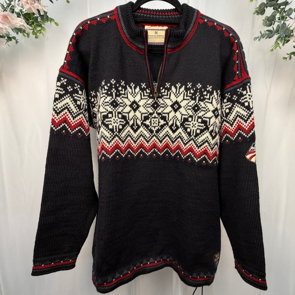 Dale of Norway US Ski Team Wool Quarter Zip Sweater Black Nordic Mens Medium
